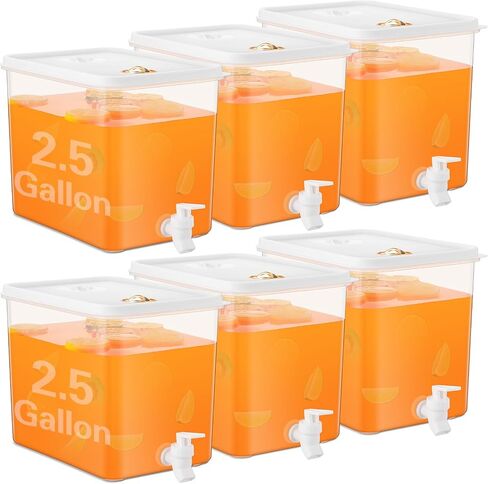 Domensi 2 Pack 2.5 Gallon Drink Dispenser for Fridge with Spigot Water Dispenser Leak Proof Lids Filter Screen Beverage Juice Container Sealed Plastic Lemonade Milk Cold Hot Drink Tea Jug for Party in Saudi Arabia