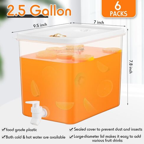 Domensi 2 Pack 2.5 Gallon Drink Dispenser for Fridge with Spigot Water Dispenser Leak Proof Lids Filter Screen Beverage Juice Container Sealed Plastic Lemonade Milk Cold Hot Drink Tea Jug for Party in Saudi Arabia