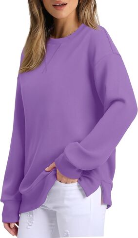 Saloogoe Womens Casual Loose Fit Sweatshirt Trendy Tops Crewneck Side Split Long Sleeve Shirts in Saudi Arabia