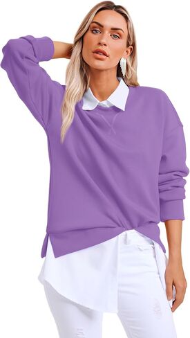 Saloogoe Womens Casual Loose Fit Sweatshirt Trendy Tops Crewneck Side Split Long Sleeve Shirts in Saudi Arabia