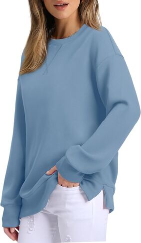 Saloogoe Womens Casual Loose Fit Sweatshirt Trendy Tops Crewneck Side Split Long Sleeve Shirts in Saudi Arabia