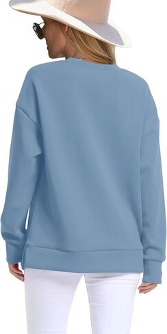 Saloogoe Womens Casual Loose Fit Sweatshirt Trendy Tops Crewneck Side Split Long Sleeve Shirts in Saudi Arabia