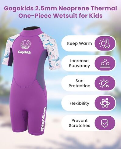 Gogokids Kids Wetsuit, Youth 2.5mm Neoprene Thermal Wet Suits, Short Sleeve Back Zip Sun Protection Swimsuits for Swimming, Diving, Surfing Lessons in Kuwait