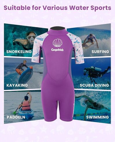 Gogokids Kids Wetsuit, Youth 2.5mm Neoprene Thermal Wet Suits, Short Sleeve Back Zip Sun Protection Swimsuits for Swimming, Diving, Surfing Lessons in Kuwait