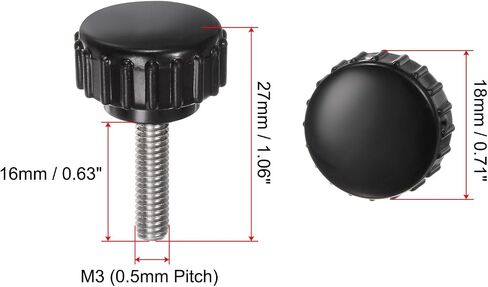 uxcell 8pcs Knurled Clamping Knobs M3 x 6mm Metric Zinc Plated Carbon Steel Male Thread Thumb Screw on Type 14mm Plastic Round Head Threaded Hand Bolt Stud Knobs Black in Saudi Arabia