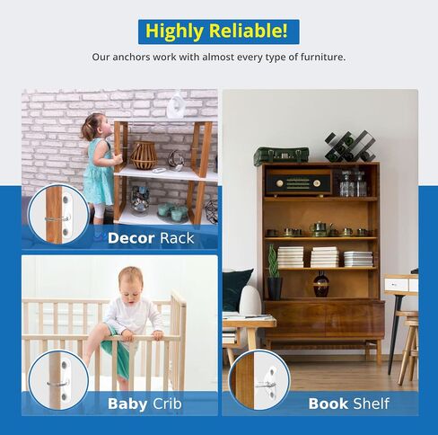 Anti Tip Furniture Anchors for Baby Proofing Premium Quality Upgraded Furniture Wall Anchors can Handle 400lbs Tension - Earthquake, Storm Resistant & Pet Safety Furniture Straps in Saudi Arabia