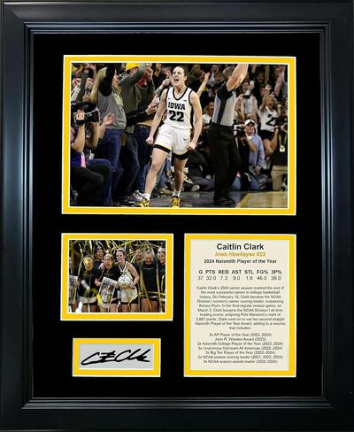 Framed Caitlin Clark 2024 Naismith Player of The Year Scoring Leader Facsimile Laser Engraved Signature Auto NCAA College Basketball 11"x14"Photo Sig Collage in Kuwait