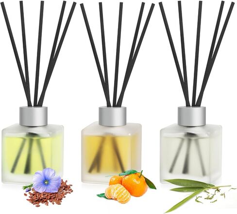 مجموعة ناشرة روائح القصب مكونة من 3 قطع، زيت معطر من الكتان/الحمضيات/الشاي الأبيض من الخيزران، زيوت عطرية للغابات مع أعواد ناشرة للروائح، معطر هواء للحمام يدوم طويلاً، عطر منزلي لديكور الغرفة in Kuwait