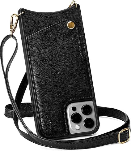 KIQUE Crossbody Phone Case and Wallet - for iPhone 11 11 Pro 11 Pro Max XR 12/12 Pro 12 Pro Max (Black, iPhone 11) in Saudi Arabia