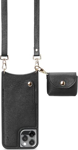 KIQUE Crossbody Phone Case and Wallet - for iPhone 11 11 Pro 11 Pro Max XR 12/12 Pro 12 Pro Max (Black, iPhone 11) in Saudi Arabia