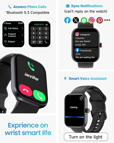 1.91" Smart Watch for Women with ALEXA, Fitness Watch for Android iOS Phone | Call Function, Message Notifications, Pedometer, IP68 Waterproof, Heart Rate, Sleep Monitor, 100 Sport Modes, 100 Watch Faces in Kuwait