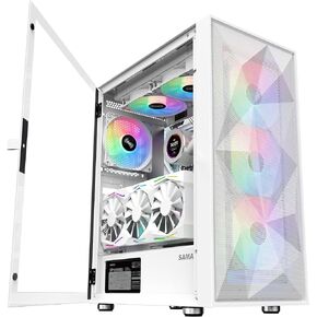 SAMA 3509 EATX ATX Mid Tower Gaming PC Case, 4 ARGB Fans, Mesh Fron White in Kuwait
