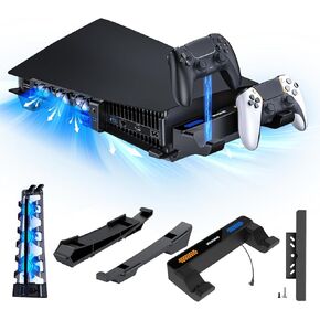 NexiGo PS5 Horizontal Stand with Charging Station for PS5 and Edge Controllers, Silent Cooling Fan with Adjustable Speed, [Auto Power On/Off], Compatible with PS5 Disc & Digital Editions, Black