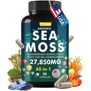 Organic Sea Moss Complex Capsules with Aşhwagandha & Black Seed Oil - Multimineral for Daily, 90 Capsules