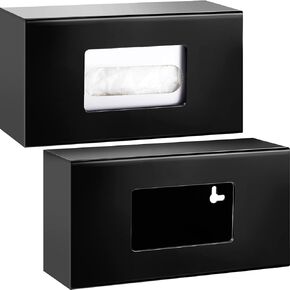 Thyle 2 Pcs Glove Box Holder Acrylic Glove Dispenser Single Side Loaded Kitchen Glove Holder for Wall Mount, Glove Box Garbage Bag Dispenser Wall Mounted Tissue Box Holder for Kitchen, Office (Black)