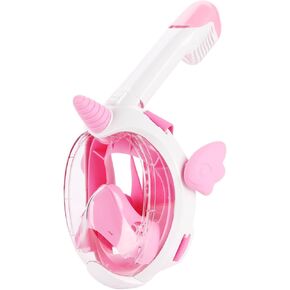 Vitare Kids Snorkel Mask, Snorkeling Gear for Kids, 180°Panoramic View Diving Mask for Children, Anti-Fog Snorkel Set Kids, Anti-Leak Full Face Snorkel Mask with New Breathing System - Pink Unicorn XS