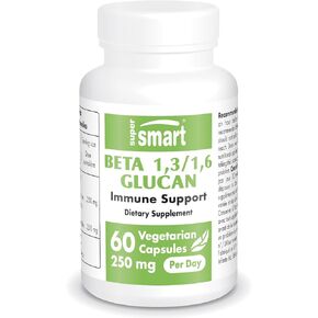 Supersmart - Beta Glucan Supplement 250mg per Day (High Strength) - Beta 1.3/1.6 Glucans - Saccharomyces Cerevisiae Extract | Non-GMO & Gluten Free - 60 Vegetarian Capsules