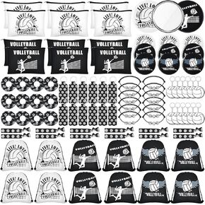 96 Pcs Volleyball Party Favors Include 12 Volleyball Cosmetic Bag 12 Drawstring Backpack 12 Hair Scrunchies 12 Hair Ties 12 Bracelets 12 Compact Mirror 12 Keychain 12 Lipstick Holder