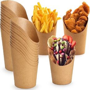 400 Pcs French Fries Holder 14 oz Disposable Take Out Party Baking Waffle Paper Popcorn Boxes Charcuterie Cups Sandwich Kraft Paper Cups Ice Cream Cups for Wedding Birthday Party (Brown)