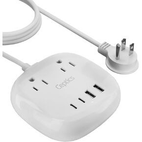Ceptics USB Power Strip - Surge Protection - Small & Compact Travel Size - Grounded Dual USB + USB-C - Input - Powerful 21W Total, Charging Hub Station, 5 Feet Cord in Kuwait