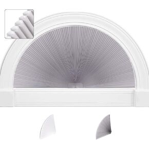 SEEYE Arch Window Blackout Shades, Pleated Fabric Blind Half Circle Cellular Half-Round Shade Easy to Cut and Install (1, Light Gray-White Light Filtering, 36'' * 72'')