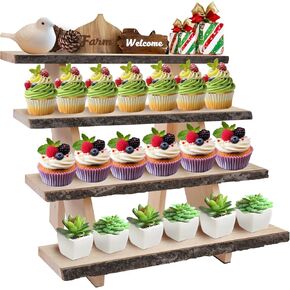 Display Stand 4 Tier Cupcake Stand Wooden Dessert Stands Rustic Display Riser Action Figure Stand,Display Stand for Vendor Events,Food Display,Decor,Birthday Party, Wedding, Baby Shower,Housewarming Gift