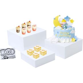 3PCS Buffet Risers,Dessert table display set, Catering supplies buffet display,Acrylic risers display stands, White Acrylic Cube Boxes Nesting Risers with Hollow Bottoms - 1 Set (6.5", 7.5", 8.5")