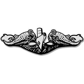 Silver Submarine Warfare Dolphins Shaped Sticker (Navy Naval Gray Logo Enlisted sub Vinyl Decal for car Truck or Laptop (2.5 x 7 inch) USN Licensed