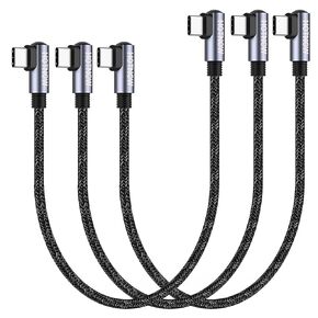 Short USB C to USB C Cable 1FT 3Pack Right Angle 12 inch PD 65W USB2.0 Fast Charge Cords for USB-C Phone and Devices
