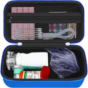 HESTECH Hard Travel Carrying Case for Asthma Inhaler for Adults and Kids Inhaler Spacer, Mask, Inhaler Holder Asthma Bag with Mesh Pocket for Saline Solution and Other Essentials, Blue (Case Only)