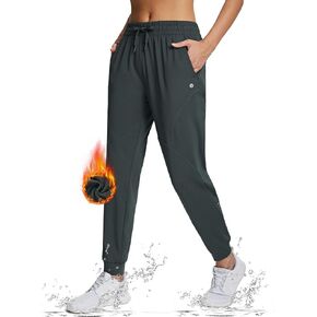 BALEAF Women's Fleece Lined Pants Joggers Water-Resistant Zipper Pocket Thermal Sweatpants Winter Running Hiking Jogging