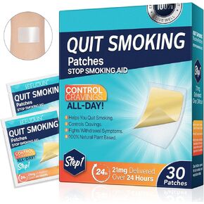 Step 1 Quit Smoking Patches, 21mg Stop Smoking Aids Patches, Helping Quit Patch, Delivered Over 24 Hours Transdermal System, 30 Count Quit Smoking Stickers That Work with 2 Weeks, Anti-Stickers