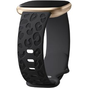 Odbeai Leopard Engraved Bands Compatible with Fitbit Versa 4 Bands for Woman/Versa 3 Bands,for Fitbit Sense 2 Bands/Sense Bands,Cute Fancy Soft Silicone Sport Waterproof Replacement Wristbands Strap
