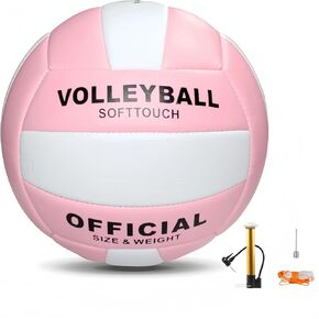 Volleyball Size 5 PU Leather Soft Indoor Outdoor Volleyballs Sports Training Game Play Ball for Beginner, Teenager, Adult,, ‎Pink/White