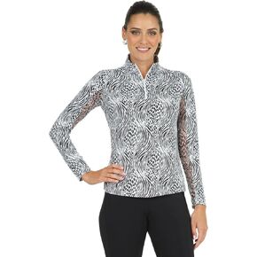 IBKUL Athleisure Wear واقي من الشمس UPF 50+ Icefil Cooling Tech Alena طباعة كم طويل رقبة وهمية - 10539 أسود / أبيض Alena XS in Kuwait