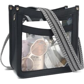 LOXOMU Clear Crossbody Bag Stadium Approved - Clear Stadium Purse with Guitar Strap, Clear Bag for Stadium Events, Concerts