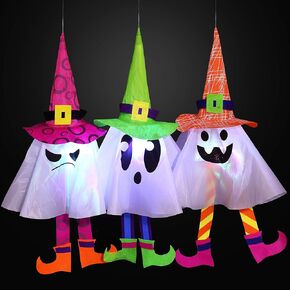 JOYIN 3 Packs 30" Halloween Decorations Outdoor Ghost, LED Light Up Lantern Ghost Halloween Decor for Tree Front Yard Patio Lawn Garden Party Decoration