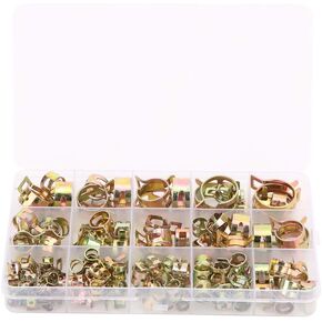 Hose Clamp, 115 Piece Colored Zinc-Plating 6-22mm Range Spring Clip Hose Clamp for Plumbing Mechanical Air Pipe Tube Fasteners,Fastener