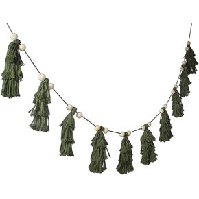 Boho Pastel Christmas Tree Tassels Garland, Christmas Banner Decor with Wood Beads for Holiday Cottage Mantel, Kids Bedroom, Nursery, Baby Shower, Hot Cocoa Bar, Woodland and Playroom Decors