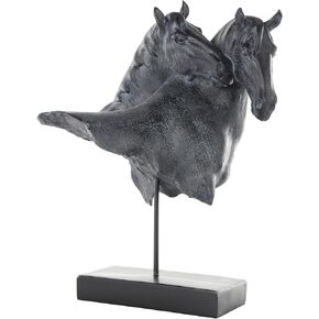 Deco 79 Resin Horse Decorative Sculpture Bust Inspired Home Decor Statue with Black Stand, Accent Figurine 14" x 8" x 18", Black