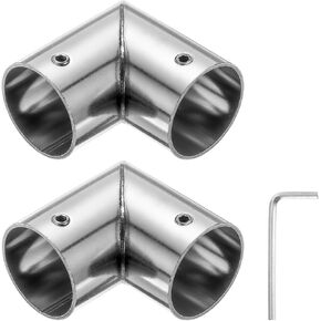 uxcell 2Pcs 90 Degree Structural Pipe Connectors 2 Way End Rails Clamp with Wrench Stainless Steel Corner Pipe Fittings for DIY Shelf Garden Support 1" Fit Pipe Dia, Silvery