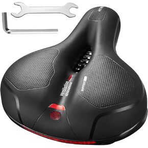9.8"x8" Wide Bicycle Saddle Replacement Bike Cushion with Shock Absorbing Stationary Bike Seat for Exercise Mountain Road Bikes with Reflect Safety Memory Foam Comfy Soft Durable