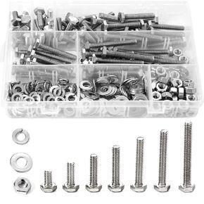 280PCs 1/4-20 Hex Bolts Screws Hex Nuts Flat Washers Lock Washer Kit, Stainless Steel 304, Fully Threaded Hex Bolt 1/4-20 x 1/2" 3/4" 1" 1-1/4" 1-1/2" 1-3/4" 2" Length