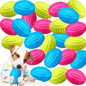 24 Pieces Squeaky Balls for Dogs Rubber Squeaky Dog Toys Bulk 2.36 Inch Dog Toys Ball Interactive Chewing Ball for Medium and Small Dogs Puppy, 3 Colors(Oval)
