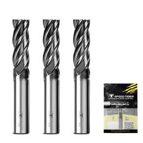 SPEED TIGER EISE 1/4" Carbide Square End Mill - 4 Flutes Milling Bits Set for Alloy Steels, Hardened Steels, Aluminum, Copper, Cast Iron, HRC 50 Deg AlTiN Coating, CNC Router Bits (2pcs)