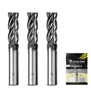 SPEED TIGER EISE 1/4" Carbide Square End Mill - 4 Flutes Milling Bits Set for Alloy Steels, Hardened Steels, Aluminum, Copper, Cast Iron, HRC 50 Deg AlTiN Coating, CNC Router Bits (2pcs)