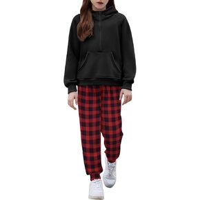 Arshiner Girls 2 Piece Outfits Tracksuit Drop Shoulder Hoodie Half Zip Sweatshirt and Sweatpants Joggers Set with Pockets