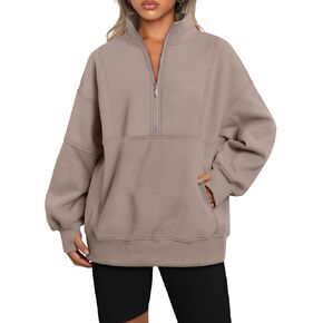 AUTOMET Women's Half Zip Oversized Sweatshirts Fleece Long Sleeve Hoodies Casual Sweaters with Pockerts