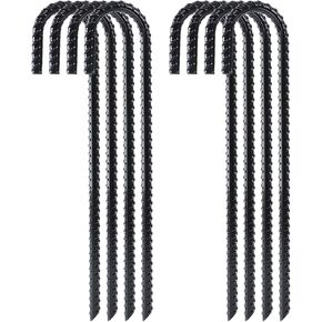 FEED GARDEN 12 Inch 16 Pack Rebar Stakes Heavy Duty J Hook, Galvanized Ground Stakes Tent Stakes Steel Ground Anchors, Chain Link Fence Stakes, Trampoline Stakes, Black