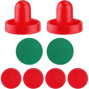 5 Sets Red Plastic Air Hockey Pucks,Mini Pool Table Goal Handles Pusher,Goal Handles Paddles Replacement Accessories for Game Tables,10 Pushers, 20 Red Pucks and 10 Green Pads